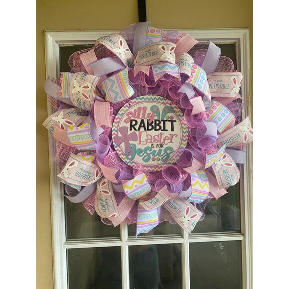 Easter Wreath – “Silly Rabbit, Easter Is for Jesus” | Religious Front Door Decor - Picture 5 of 6